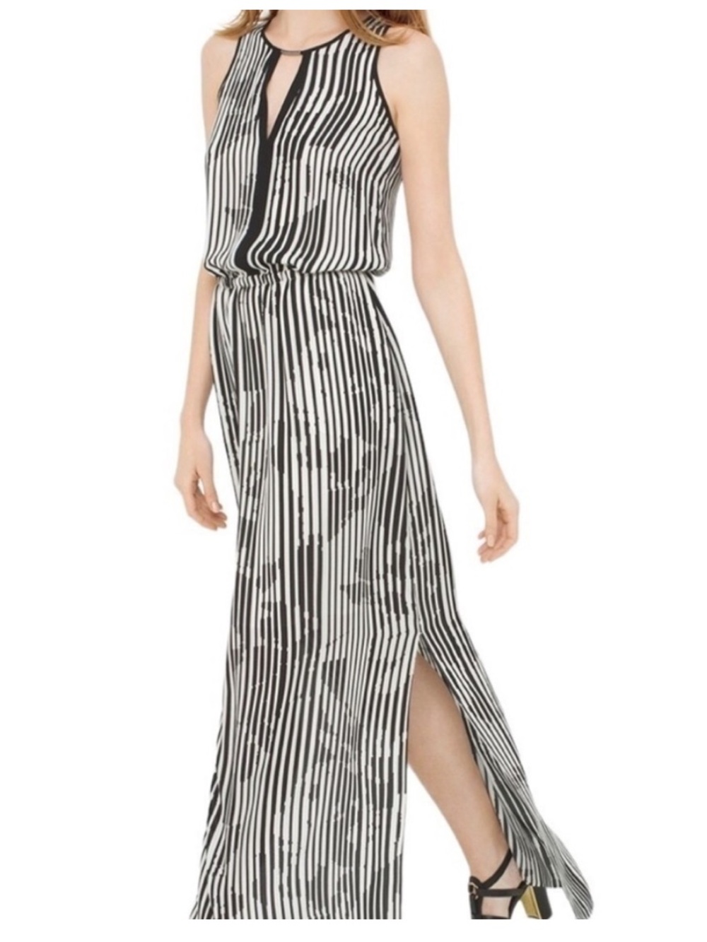 White House Black Market-Blk/Wht Vertical Stripe Sleeveless Maxi Dress sz 12 NWT